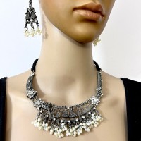 Vintage Ethnic Oxidized Choker Groom Wedding Antiqued Necklace Earrings
