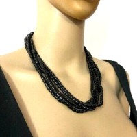 Black Multi Strand Glass Beads Tribal Naga Gypsy Handmade Necklace TIBETAN