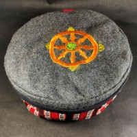 Dharmachakra Embroidered Gray Round Unisex Adult Sherpa cap HAT Tibet Nepal