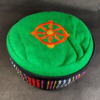 Dharmachakra Embroidery Green Round Unisex Adult Sherpa cap HAT Tibet Nepal
