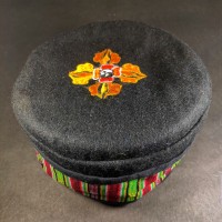 Double Dorje Embroidered Black Round Unisex Adult Sherpa cap HAT Nepal
