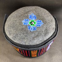 Double Dorje Embroidered Gray and Black Round Unisex Sherpa cap HAT Nepal