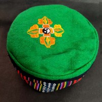 Double Dorje Embroidered green Round Unisex Adult Gift Sherpa cap HAT Nepal