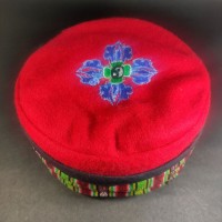 Double Dorje Embroidered Red Round Unisex Adult Sherpa cap HAT Tibet Nepal