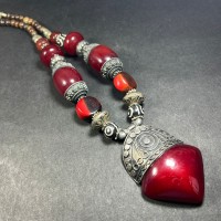 Ethnic Cherry Amber look Resin Gypsy Tribal Tibetan handmade Necklace