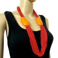 Ethnic Glass MultiStrand Amber Resin LONG Tribal Boho Gypsy Necklace Women