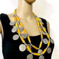 Ethnic GYPSY Amber Resin 2 Strand Collar Women NECKLACE Fashion Jewelry
