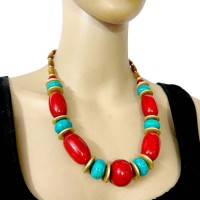 Ethnic Naga Gypsy Coral Turquoise Resin Beads Tibet Necklace Women Jewelry