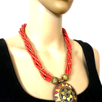 Ethnic TIBETAN Gypsy Handmade Coral Lapis Resin Pendant Necklace Women