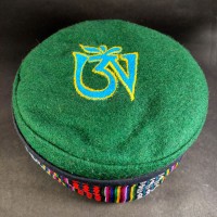 Ethnic Tibetan Om Embroidered Green Round Unisex Adult Sherpa cap HAT Nepal