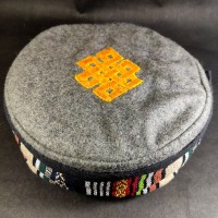 Himalayan Eternal Knot Embroidered Gray Round Unisex Adult Sherpa cap HAT Tibet Nepal