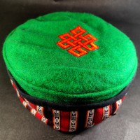 Himalayan Eternal Knot Embroidered Green Round Unisex Adult Sherpa cap HAT Tibet Nepal