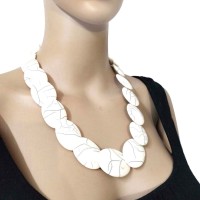 Off White Resin Oval Tribal Gypsy Statement Necklace TIBETAN Women Jewelry