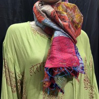 Reversible Upcycled Silk Cotton Scarf Kantha Patchwork Stole Colorful Scarve