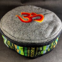 Sanskrit Om Embroidered Gray Round Unisex Adult Sherpa cap HAT Tibet Nepal