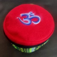 Sanskrit Om Embroidered Red Round Unisex Adult Sherpa cap HAT Tibet Nepal