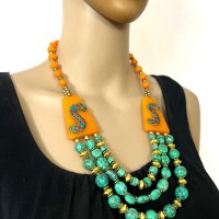 TIBETAN Ethnic banjara Tribal amber LOOK Resin beads Bold Handmade Necklace