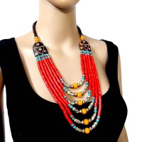TIBETAN Tribal Naga Strand Glass Amber Resin Bead NECKLACE Fashion Jewelry