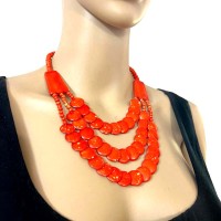 TIBETAN Tribal Orange Beads 3 Strand Handmade Boho Gypsy NECKLACE Jewelry