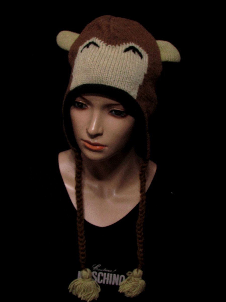 Crazy animal ear flap wool Knitted hat Cap - C402