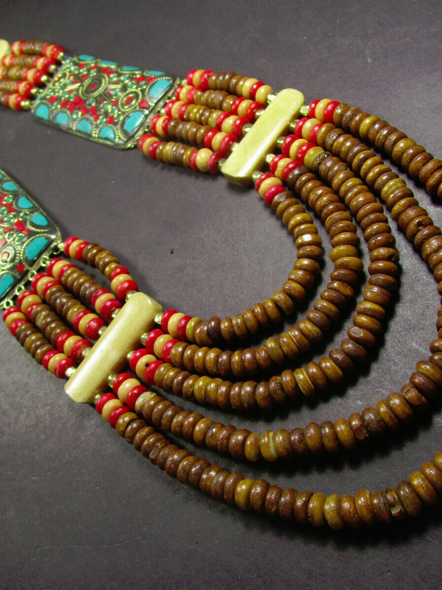 FASHION LONG Massive Ethnic BOLD Tribal BONE Beads Strand NECKLACE TIBETAN - N7586