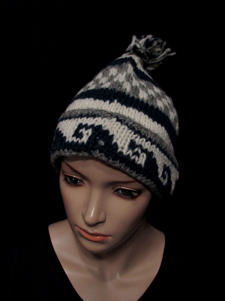 Hand knitted Wool Inner fleece Cap Hat - C358