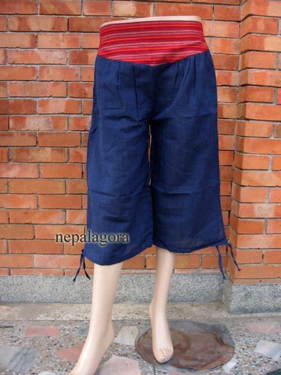 Handloom quarter elastic blue pant Trouser - Tr245