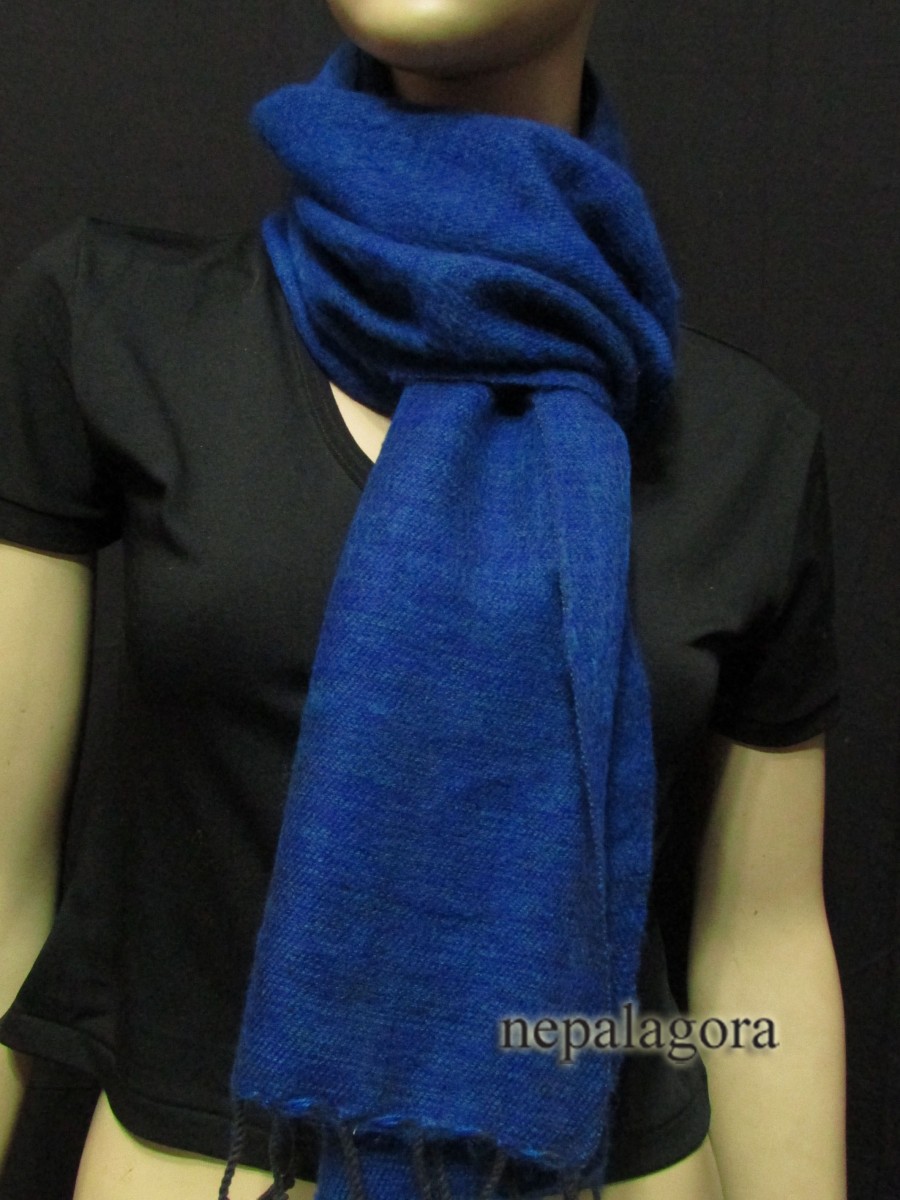 Handloom soft yak wool Blue Muffler scarf - Mu29