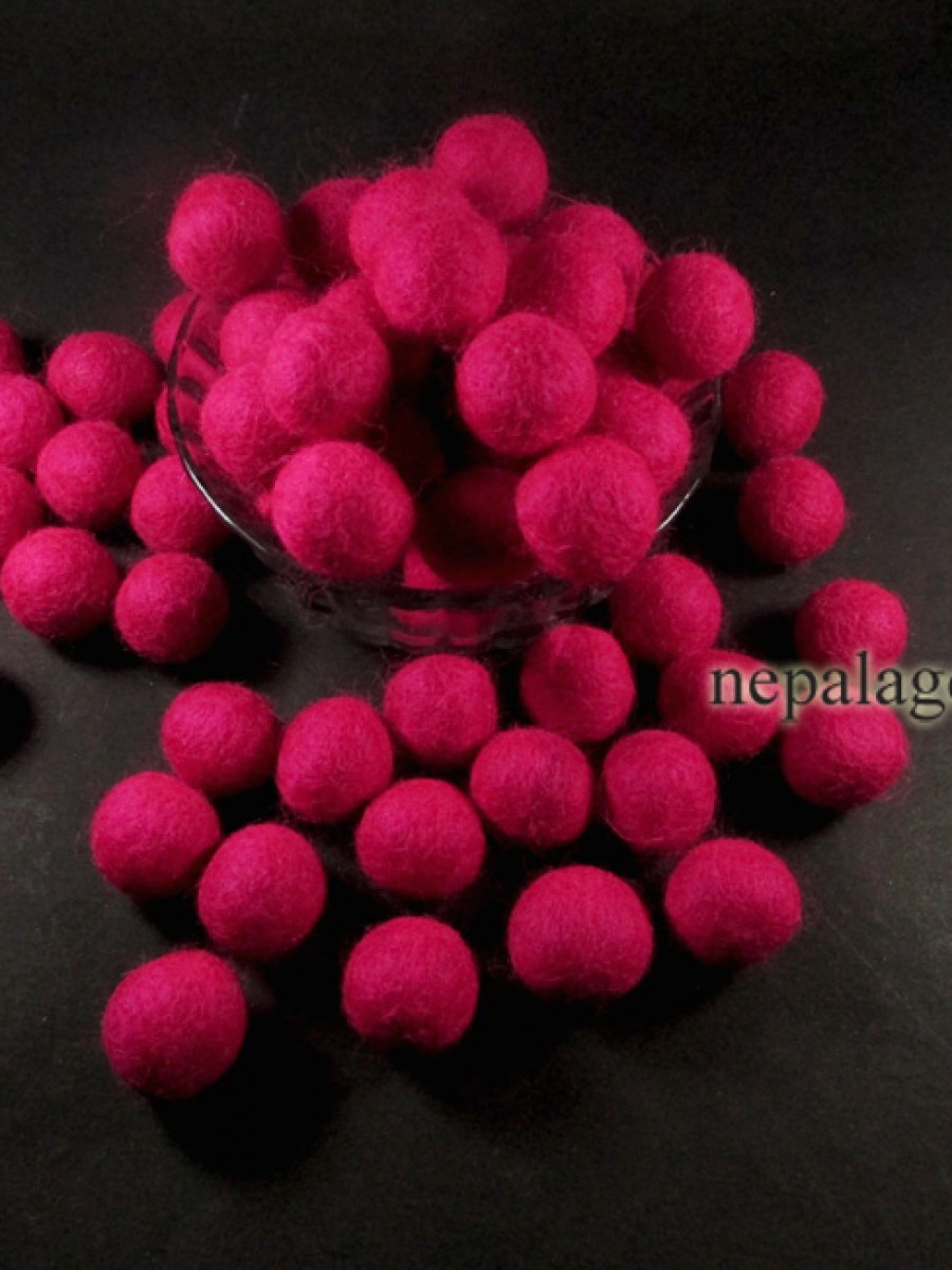 Handmade Pink pure wool pom pom 2 cm / 20 mm craft beads wholesale Nepal - F109