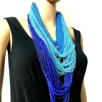 BOLD Long Heavy Multi Color Strand Crochet Fashion Ethnic Necklace Jewelry