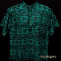 Cotton Om Mantra Block Print short sleeve Yoga Grandad Green Kurta Shirt