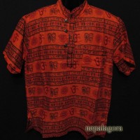 Cotton Om Mantra Print short sleeve Grandad Orange Kurta Shirt Nepal