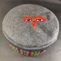 Ethnic Buddha Eye Embroidery Gray Unisex Adult Tibetan Sherpa cap HAT Nepal