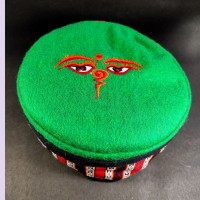 Ethnic Buddha Eye Embroidery Green Unisex Adult Tibetan Sherpa cap HAT Nepal