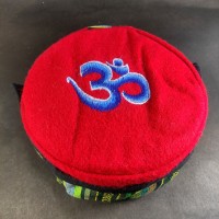 Ethnic Sanskrit Om Embroidered Red Round Unisex Sherpa cap HAT Tibet Nepal