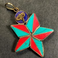 Ethnic Star Buddha Eye Amulet chant Turquoise Coral Resin Gift Pendant Nepal