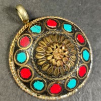 Ethnic Tribal Brass Resin Handmade Tibetan Pendant Unisex Amulet Jewelry