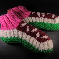 Hand Knitted Multi Colors Wool Inner Fleece Socks Indoor Shoes Winter Slippers Nepal