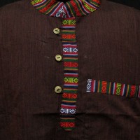 Handloom Cotton short sleeve Grandad Brown Kurta Bhutani Shirt Nepal