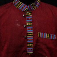 Handloom Cotton short sleeve Grandad Maroon Kurta Bhutani Shirt Nepal