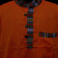 Handloom Cotton short sleeve Grandad Orange Kurta Bhutani Shirt Nepal
