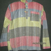 Handmade Cotton Grandad Multicolor stripe long sleeve kurta shirt Nepal