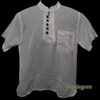 Handmade Cotton Grandad yoga short sleeve kurta Plain White Shirt Nepal