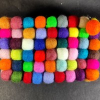 Handmade Multi Color Rainbow Felt Ball Zipper Closure Hangbag Coin Purse clutch Nepal