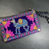 Handmade Rajasthani Elephant Embroidered Mobile Pouch Boho Sling Bag with Zipper India