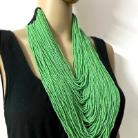 Runway Long Heavy Green Multi Strand Crochet Gypsy Fashion Ethnic Necklace