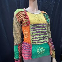 Size L Cotton Hippie razer cut print tie dye spiral fashion t-shirt Nepal
