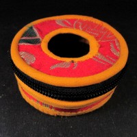 Tibetan Buddhist bell 7.5 cm cymbal case brocade round Tingsha box bag Nepal