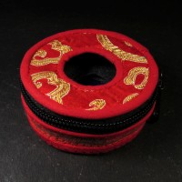 Tibetan Buddhist bell 7.5 cm cymbal case brocade round Tingsha box bag Nepal