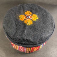 Tibetan Double Dorje Embroidered Black Round Unisex Sherpa cap HAT Nepal